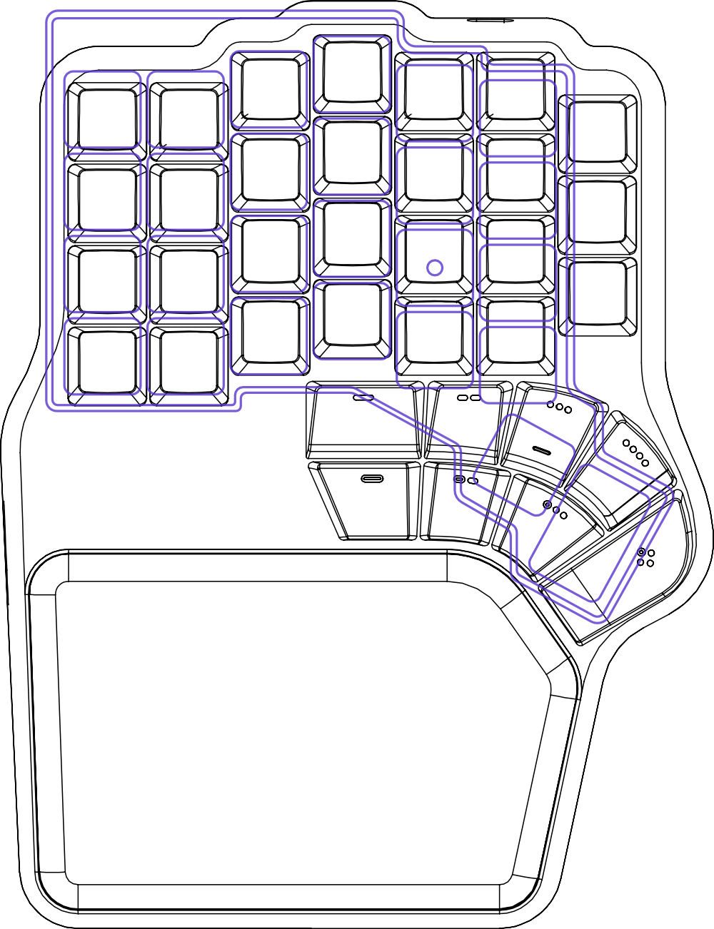 Voyager layout compared to the Dygma Defy